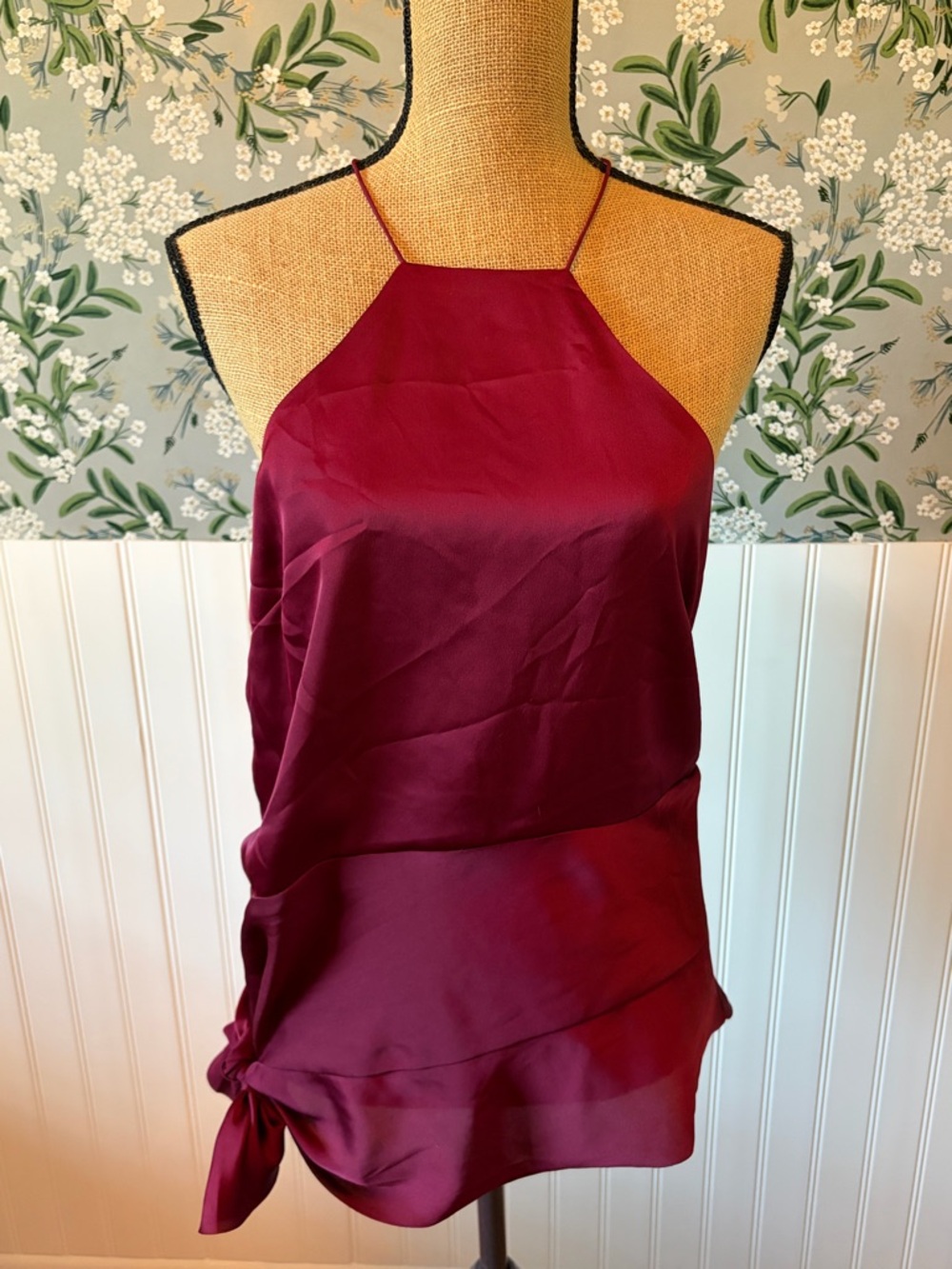 Banana Republic x Olivia Palermo Satin Halter Tank Top in Deep Wine